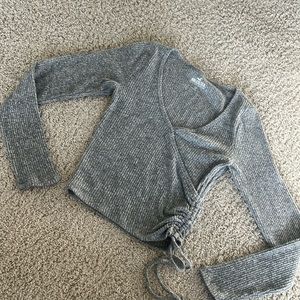 Hollister Gray Ribbed Wrap Top